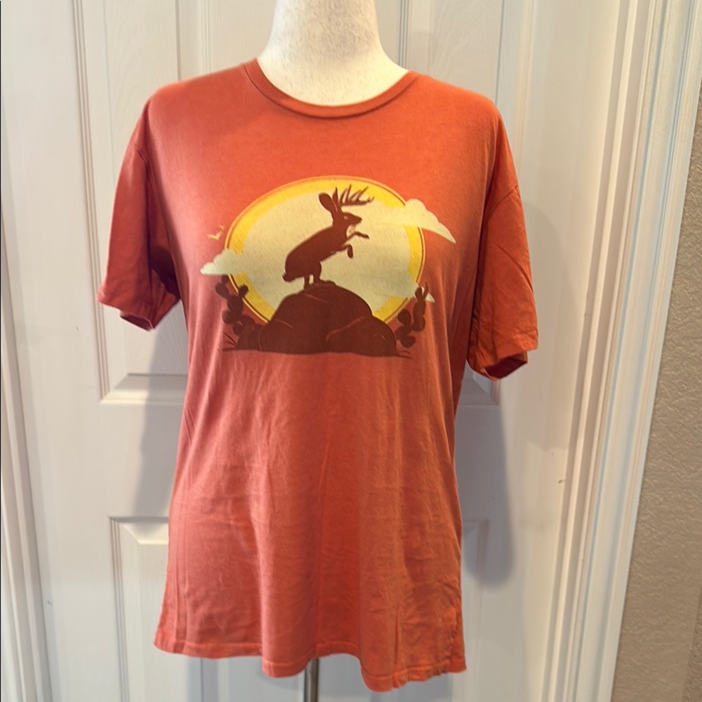 Jackalope Orange Short Sleeve Tee with Sunset Graphic L